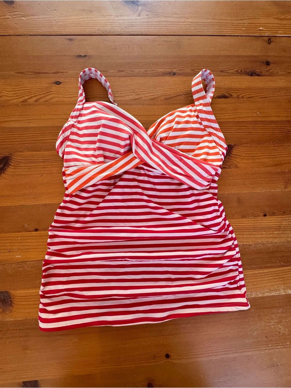 Lands' End Pink and Orange Striped Swim Tankini Top
